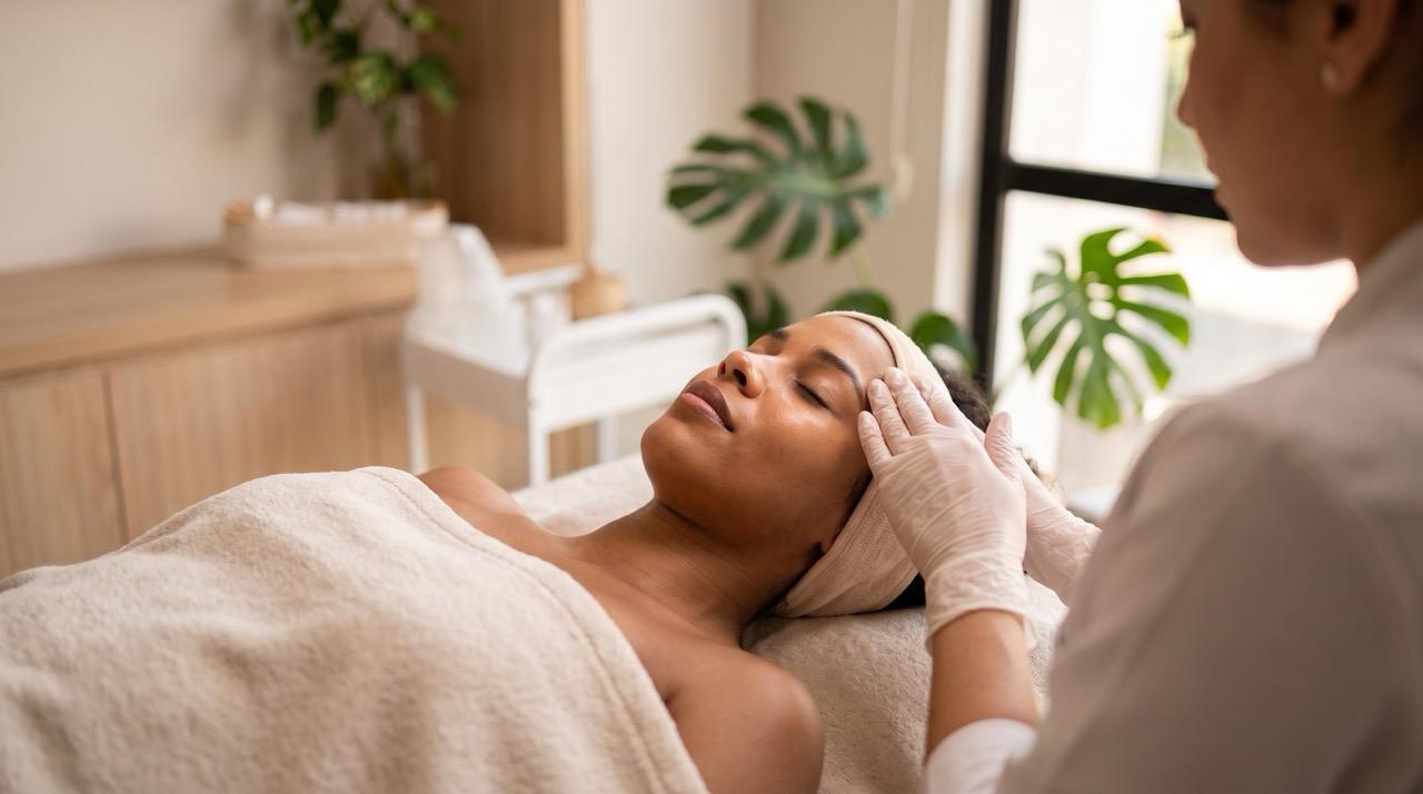 Procedimento facial sendo realizado na RENOVE Dermatologia, Brasília