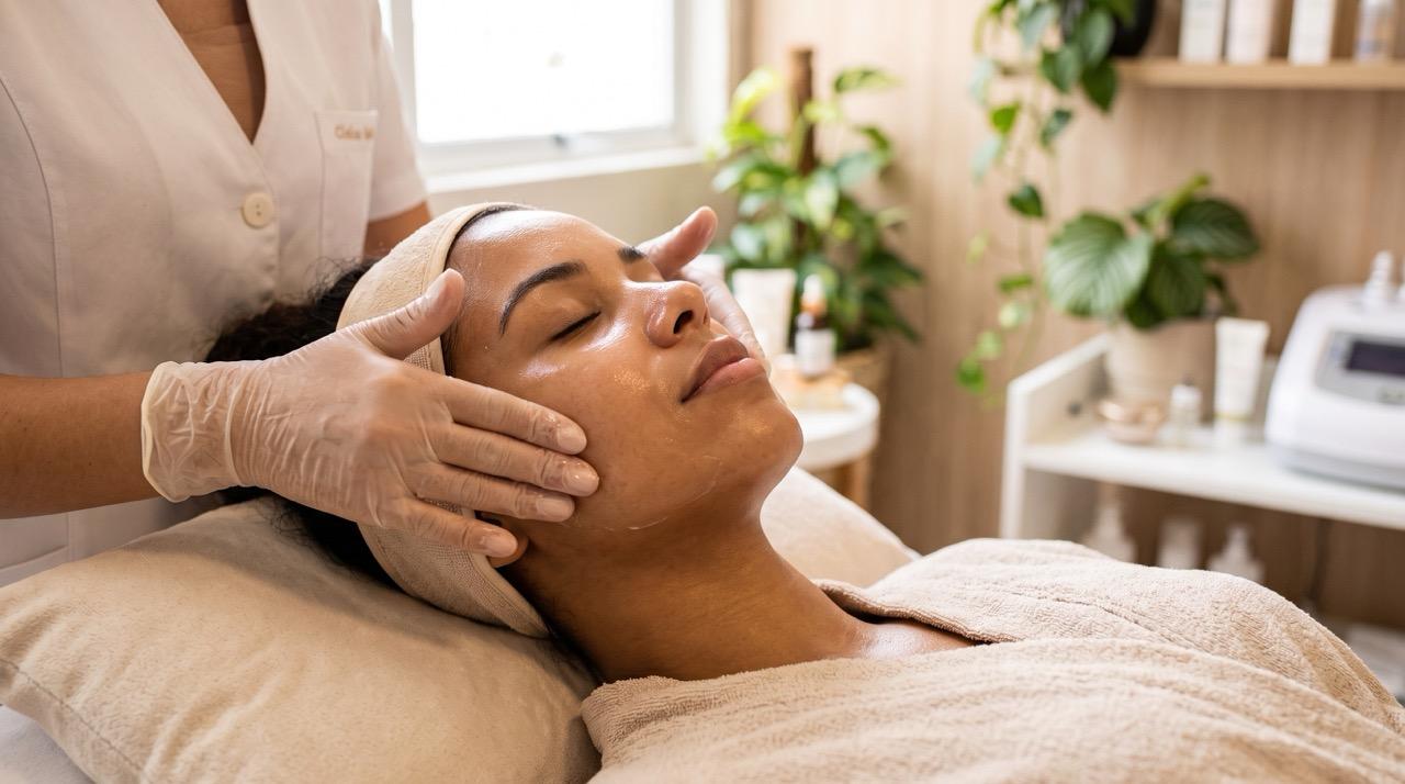 Procedimento facial sendo realizado na RENOVE Dermatologia